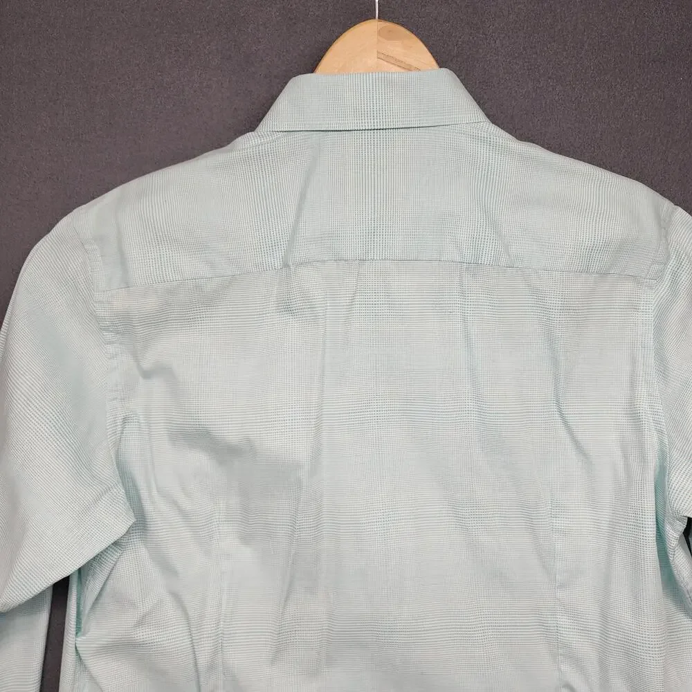 Eton Shirt Mens 17 43 Contemporary Fit Blue Micro Check Long Sleeve Button Up